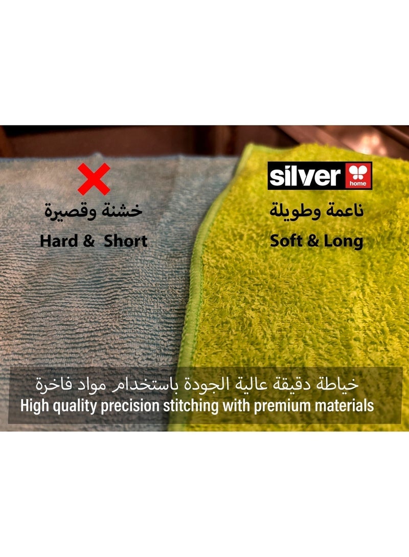 الصفحة الرئيسية الفضية منشفة تنظيف وتجفيف احترافية كبيرة 40×40 سم [16×16 بوصة] من الألياف الدقيقة 100% | خياطة دقيقة ومتينة بنسيج ذكي | فائقة النعومة وعالية الامتصاص | قابلة لإعادة الاستخدام لتنظيف الزجاج والمطبخ والأواني والحمام والسيارات | عبوة 3 قطع - Image 3